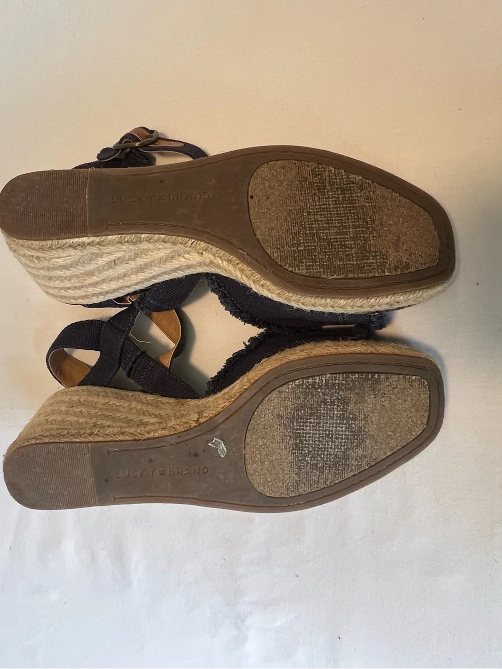Lucky Brand Navy Blue Canvas Mindra Espadrille Wedge Sandals Sz 8.5